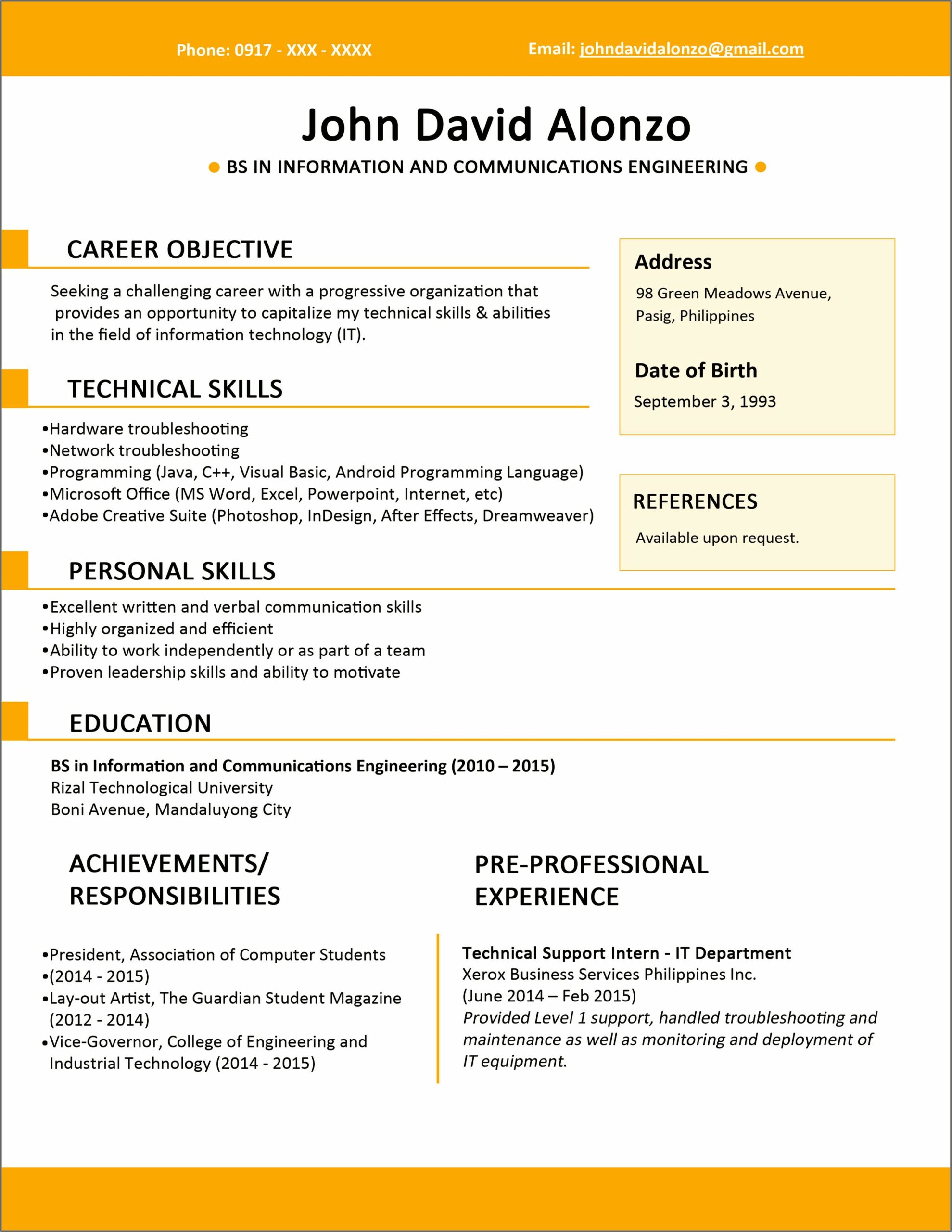 Resumes Example Of Resume To Apply Job