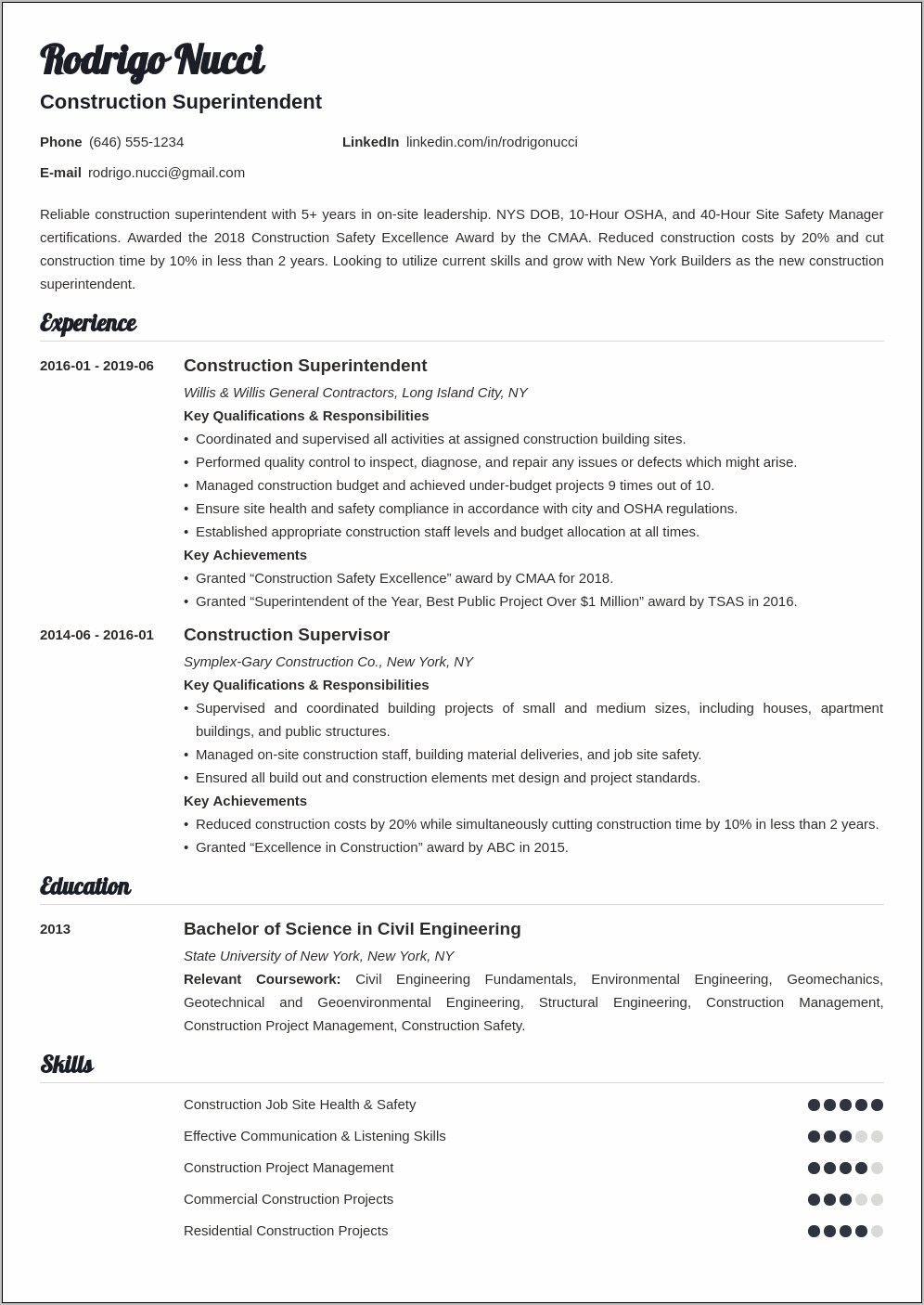 Resumes Examples For Power & Light Superintendant