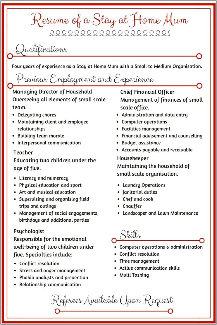 Resumes For Moms Going Back To Work Sample