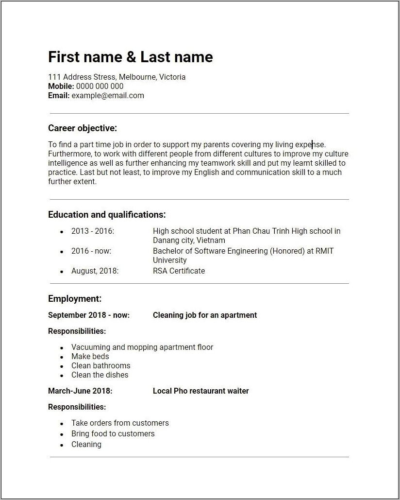 Resumes For The First Time Job Seeker