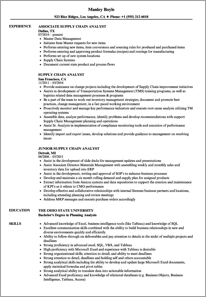 Resumes On Word Of Supply Chain Analyst