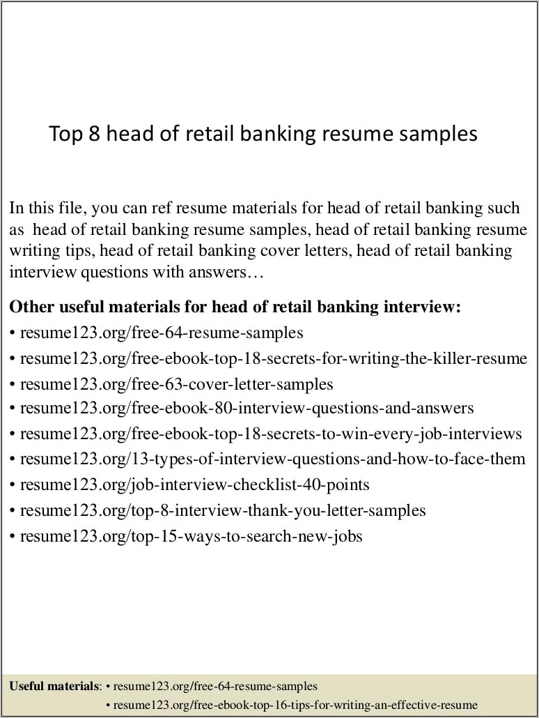 Retail Banker Job Description For Resume