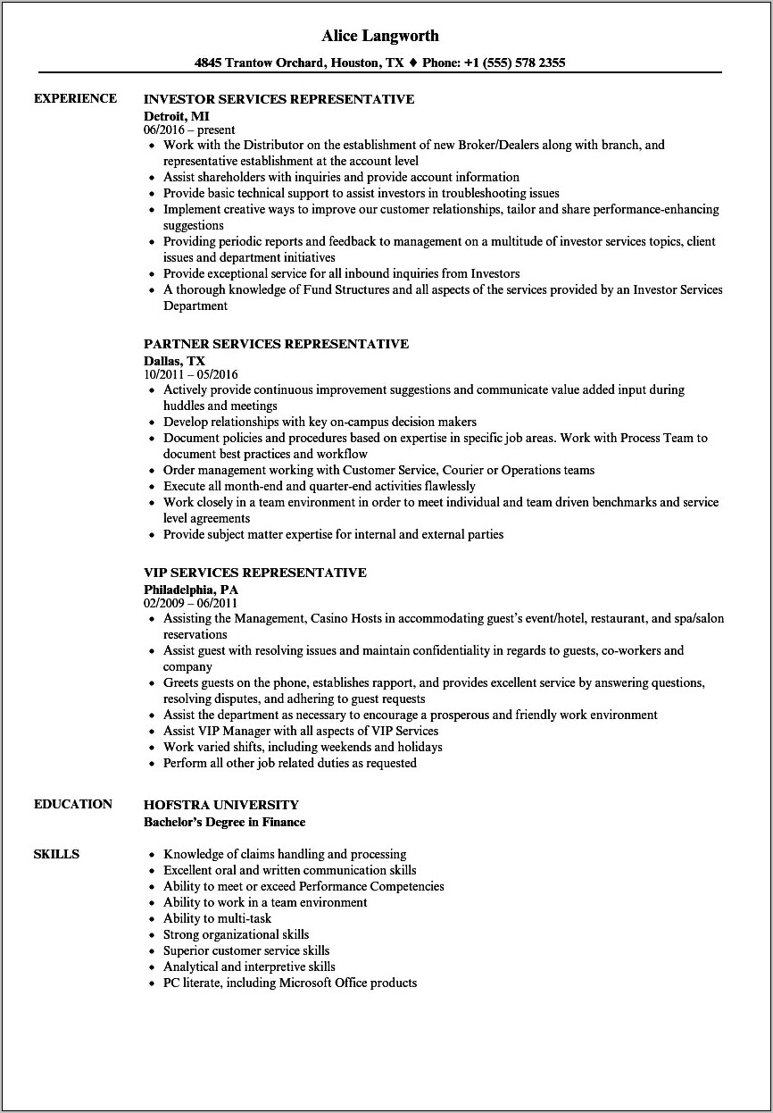 Retail Customer Service Job Description For Resume Veteran