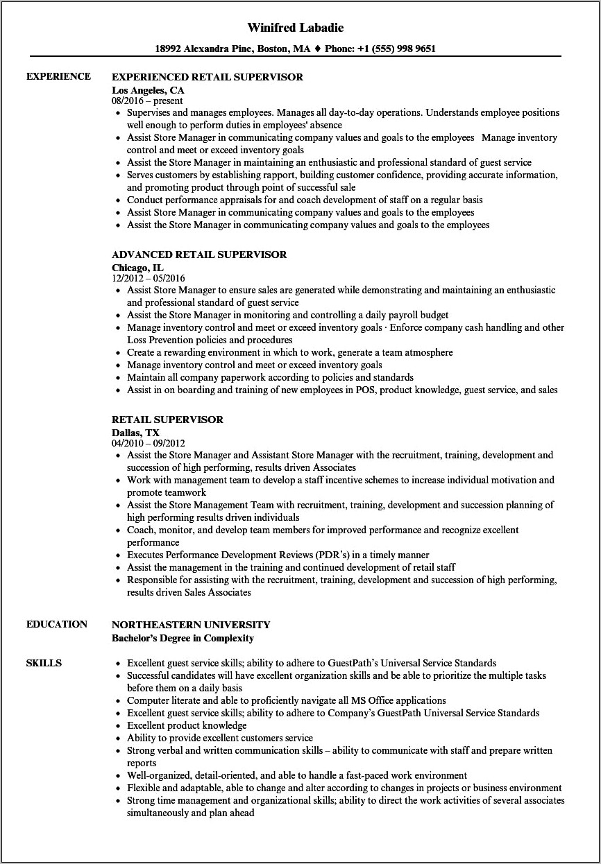 Retail Management Book Store Job Description For Resume