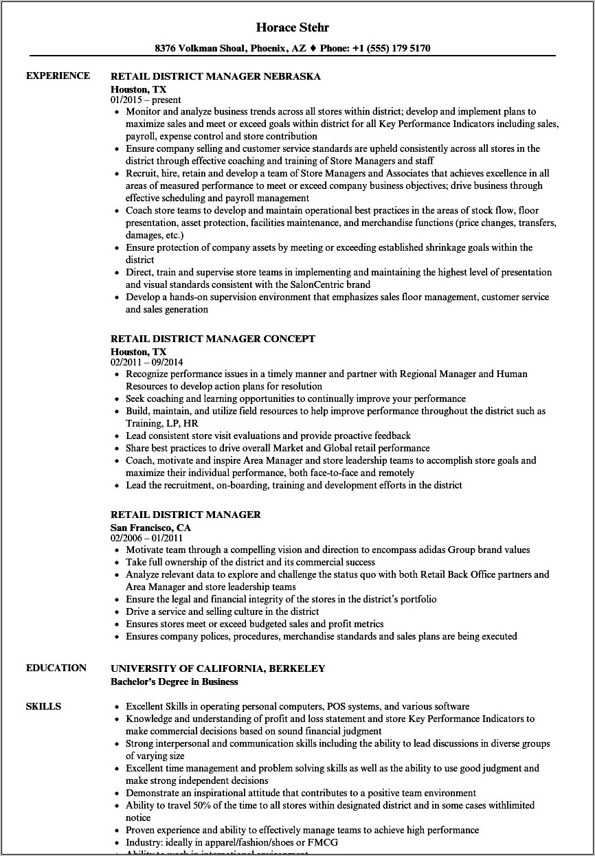 Retail Management Resume Examples And Samples