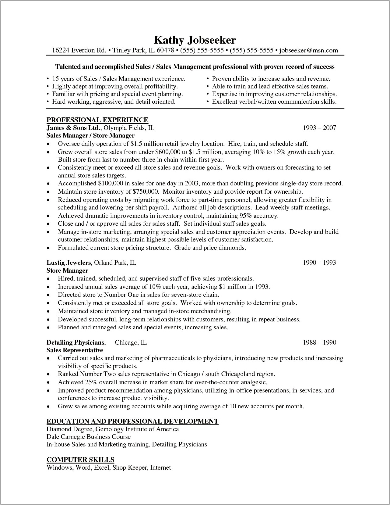 Retail Manager Job Description Sample Resume