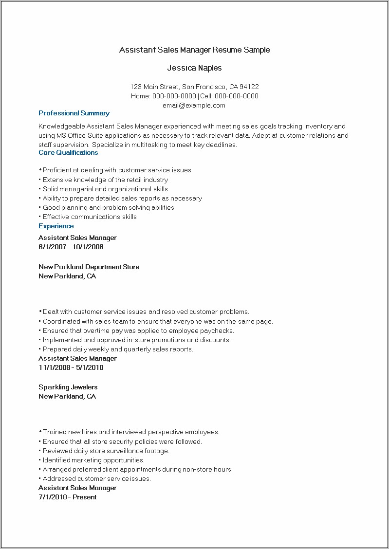 Retail Manager Resume With Ms Office Experience