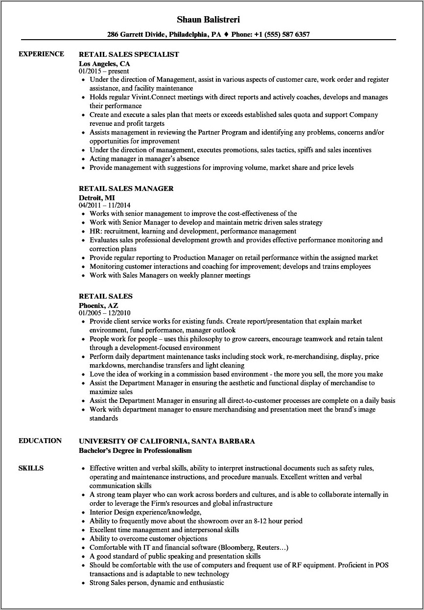 Retail Sales Associate Job Description Sprint Resume