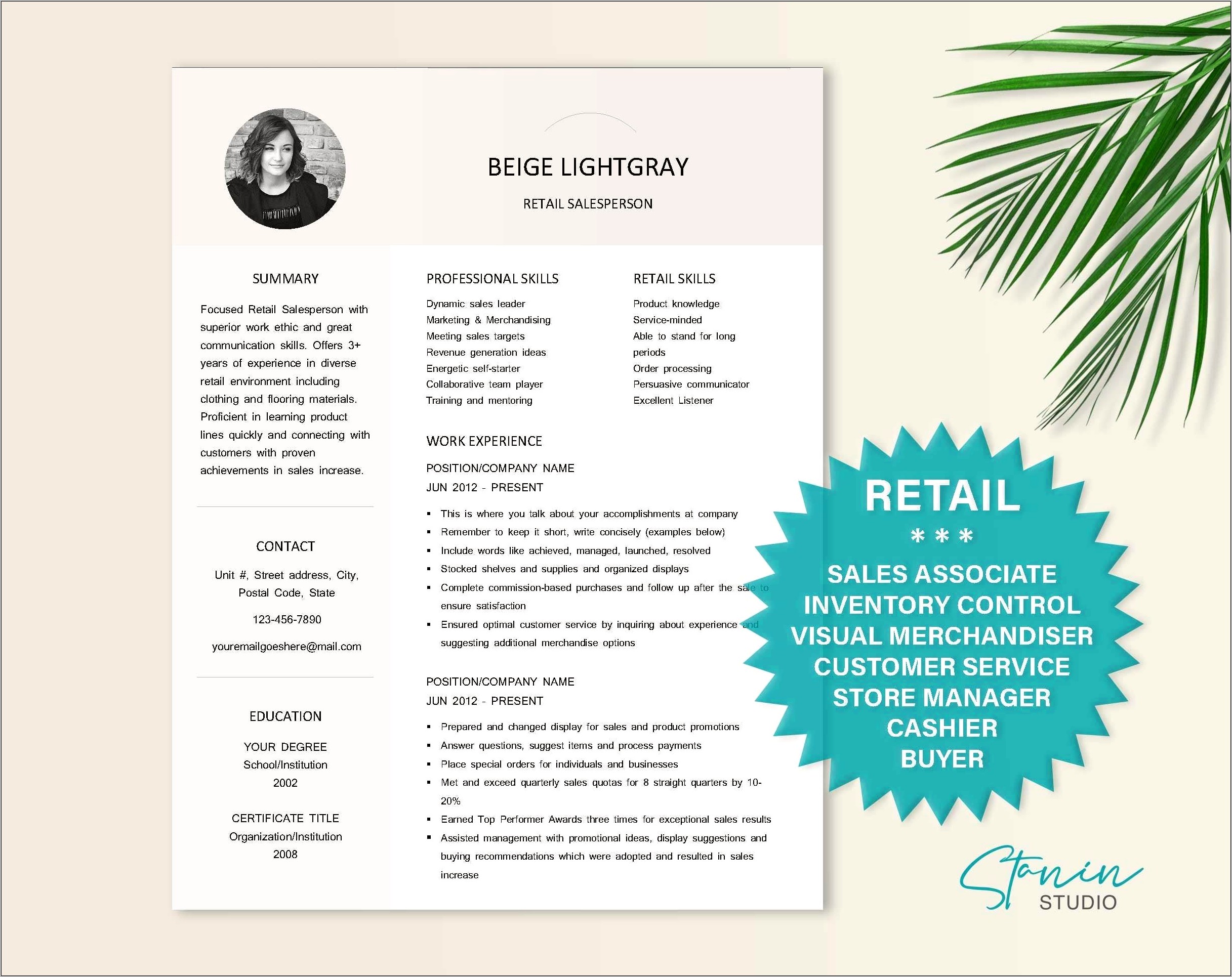 Retail Sales Cover Letter For Resume