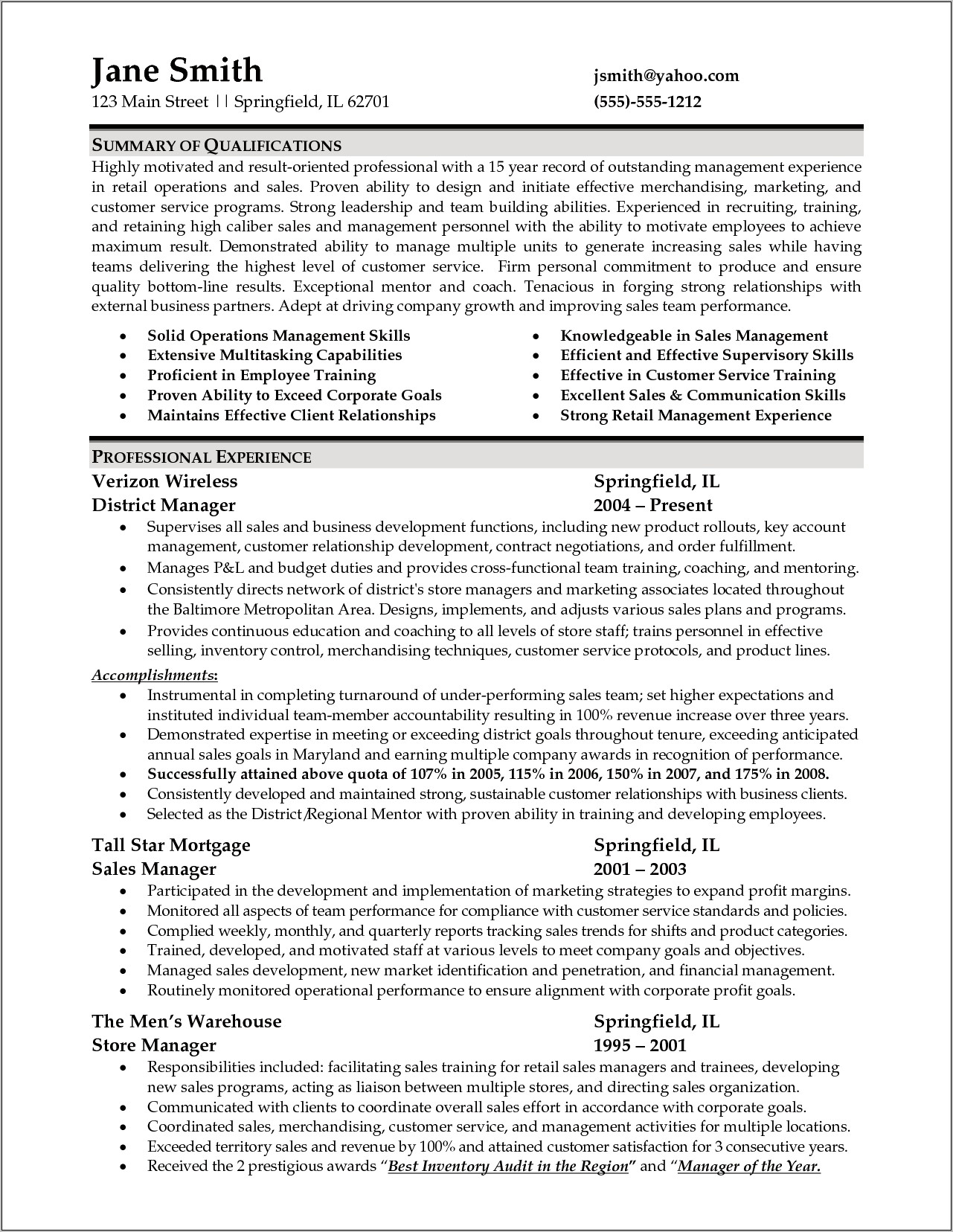 Retail Store Manager Job Description For Resume