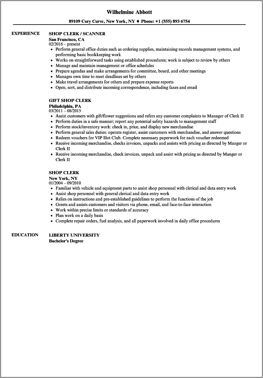 Retail Workers Example Resume Store Cler