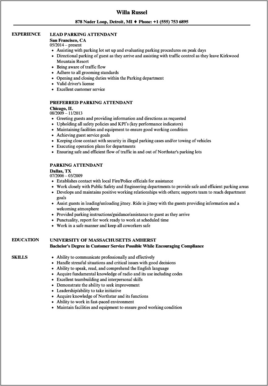 Ride Operator Job Description For Resume