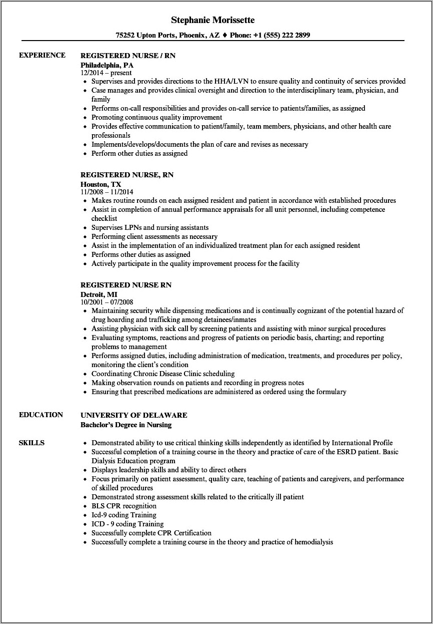 Rn Resume 1 Year Experience Sample