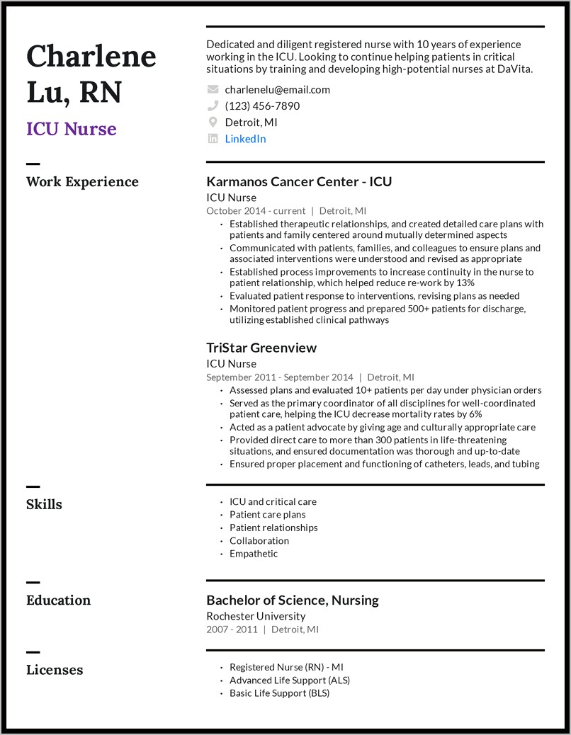 Rn Resume Less Than 1 Year Experience