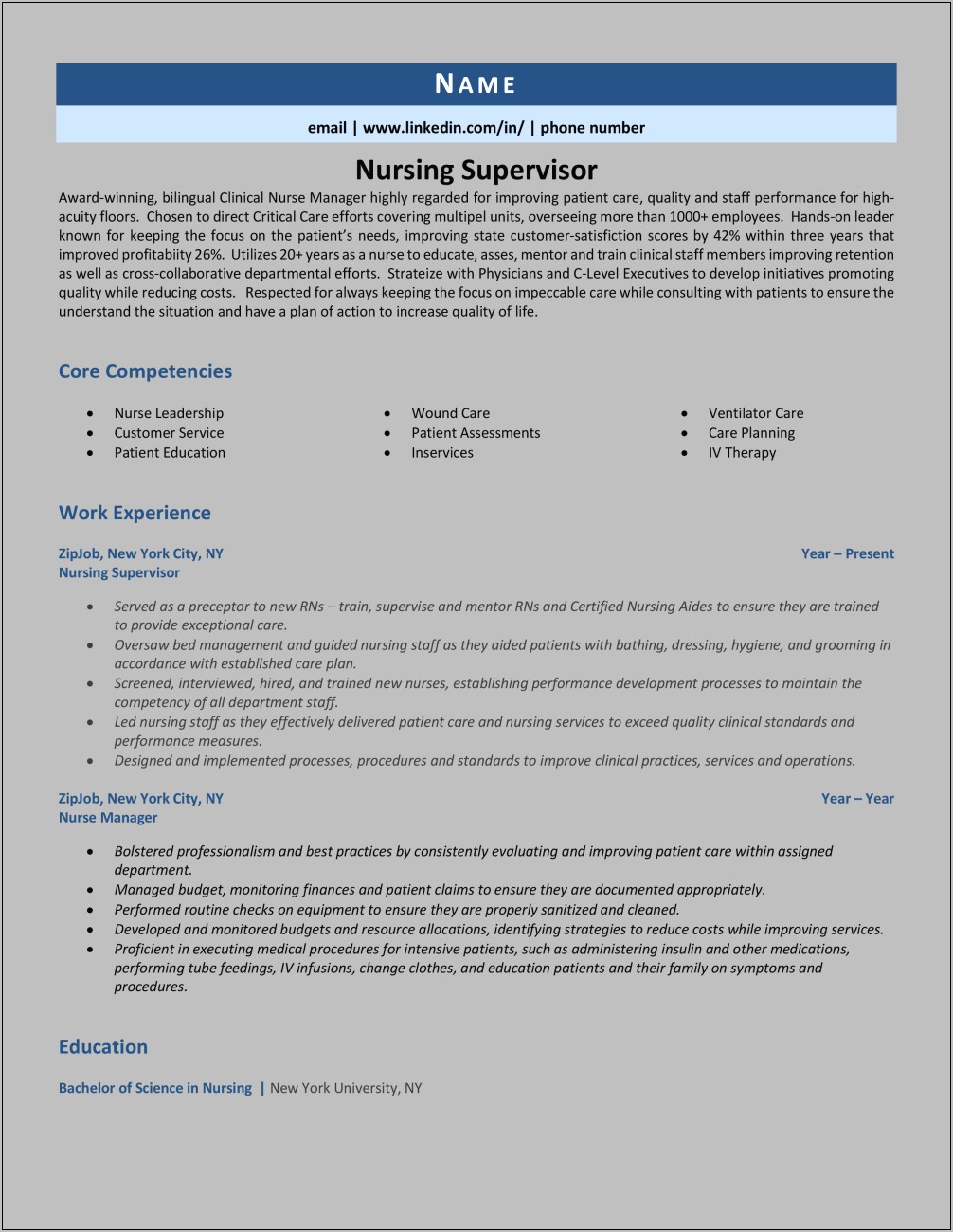 Rn Supervisor Job Description For Resume