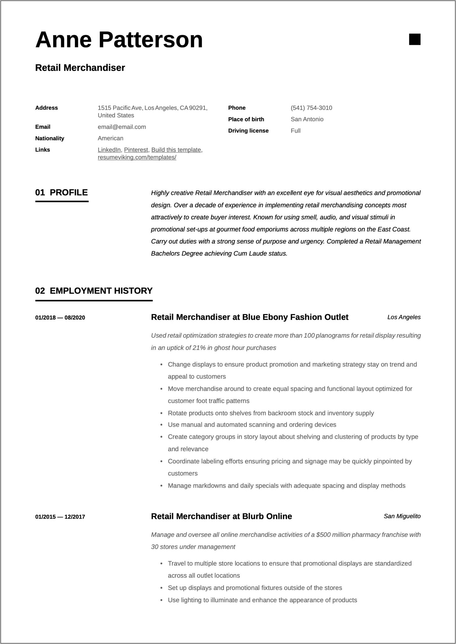Ross School Of Business Resume Template