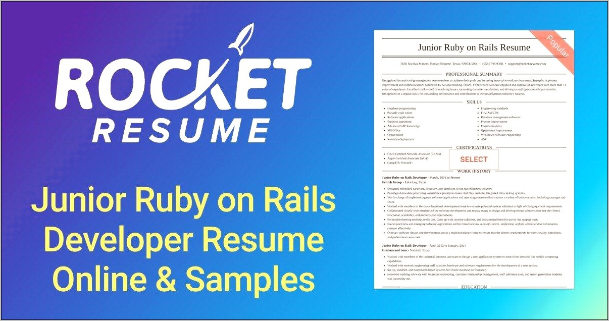 Ruby On Rails 10 Year Experience Resume
