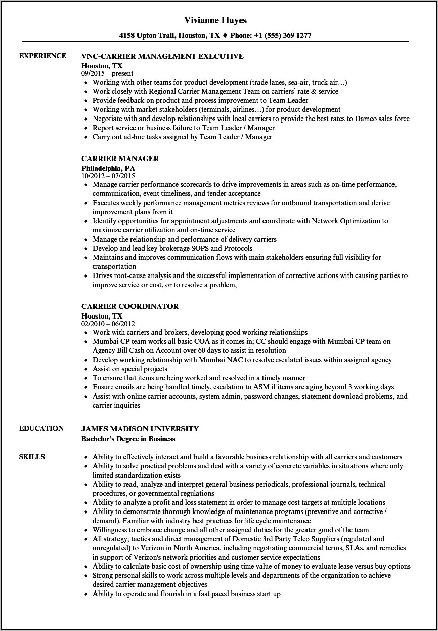 Rural Carrier For Postal Service Resume Examples