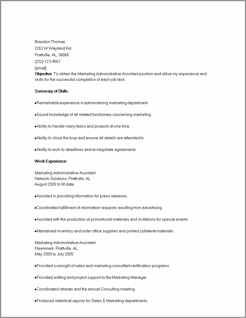Sales And Marketing Assistant Resume Samples
