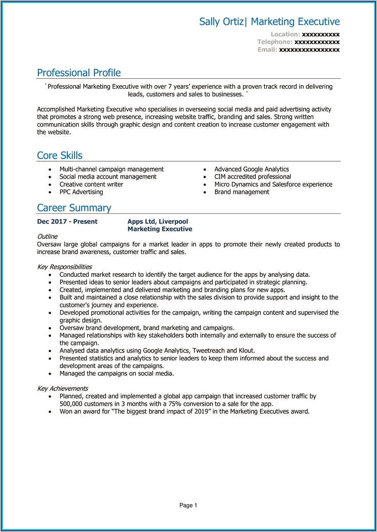 Sales And Marketing Executive Job Description For Resume