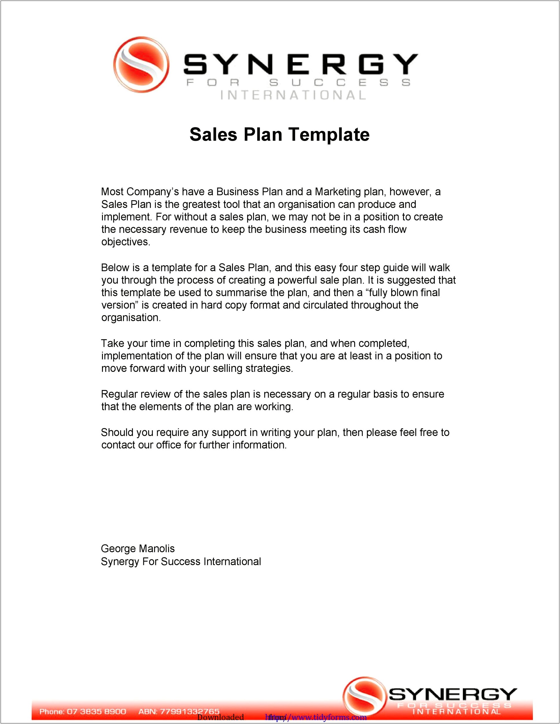 Sales And Marketing Plan Template Free