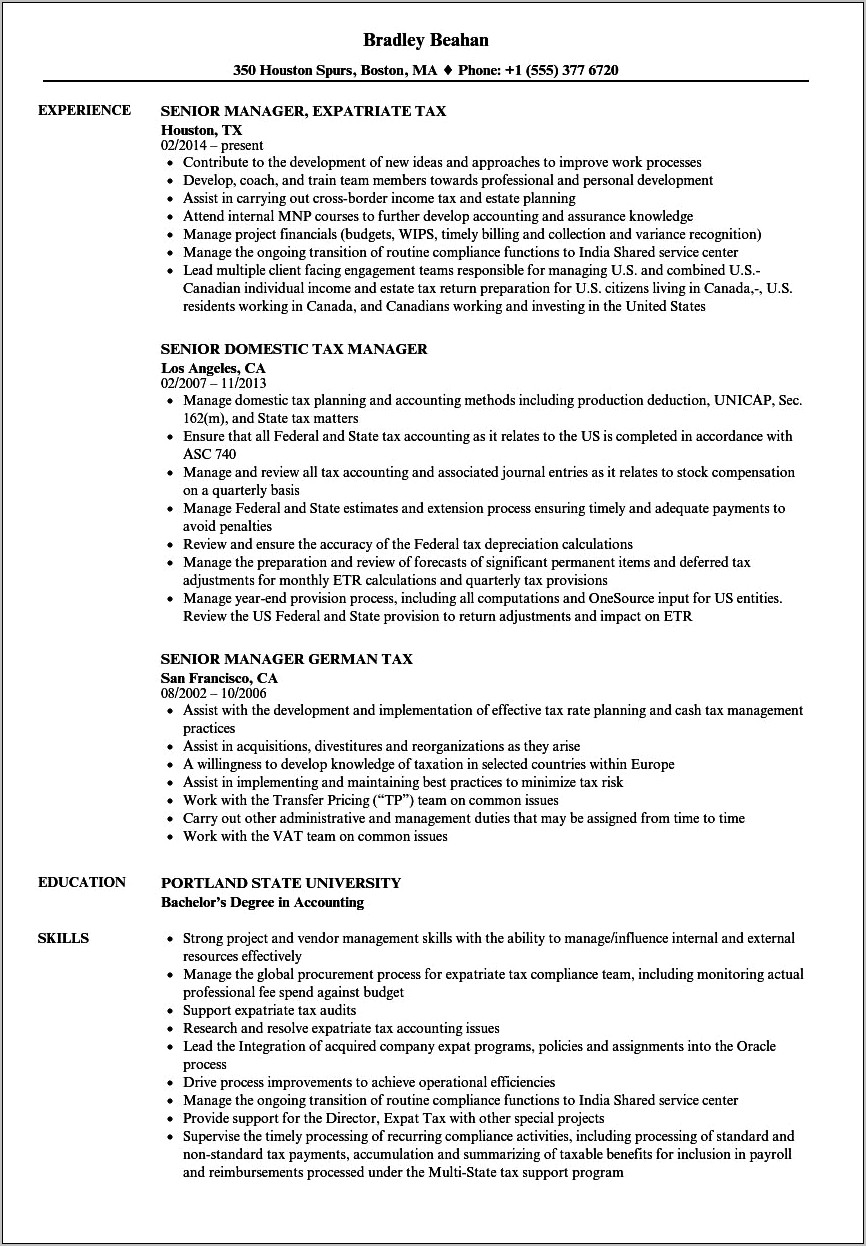 Sales And Use Tax Manager Resume