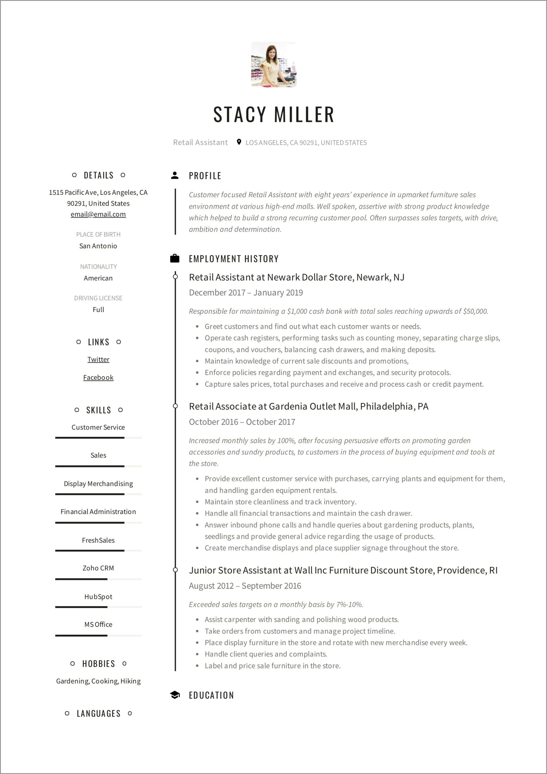 Sales Assistant Manager Job Description Resume