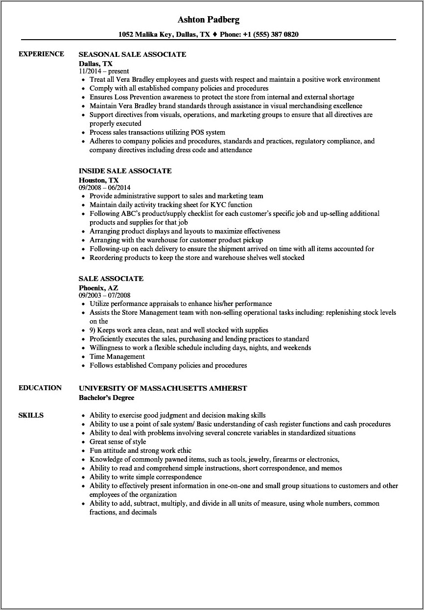 Sales Assosiate Resume 2 Years Experience