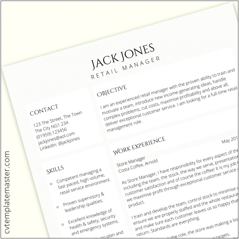 Sales Manager Cv Template Free Download