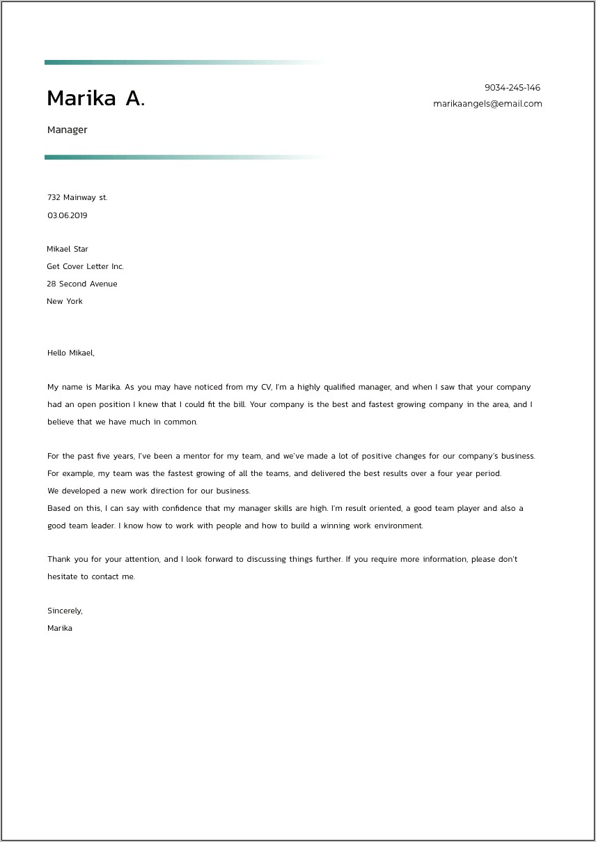 Sales Manager Resume Cover Letter Template