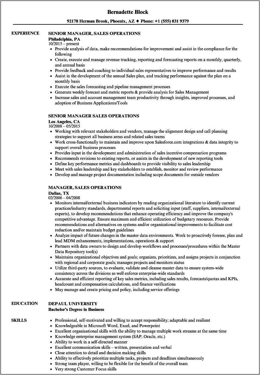 Sales Operations Manager Resume Objective Statement