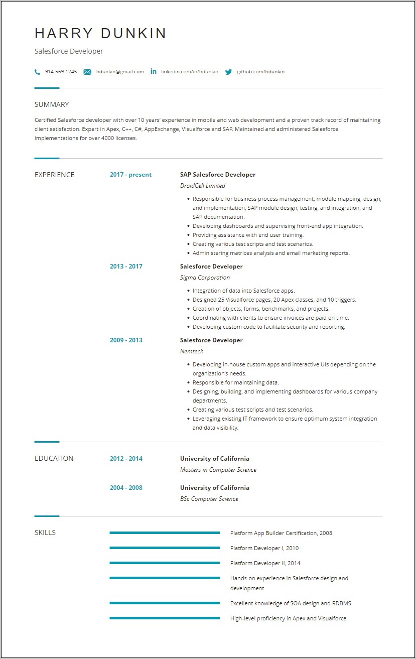 Salesforce Developer Resume For 3 Years Experience