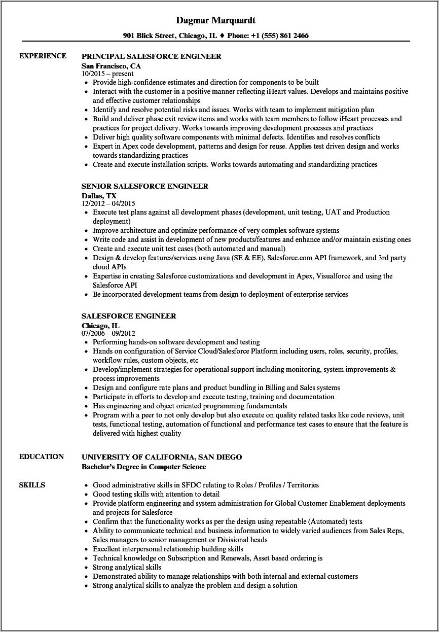 Salesforce Platform Experience In Quality Assurance Resume
