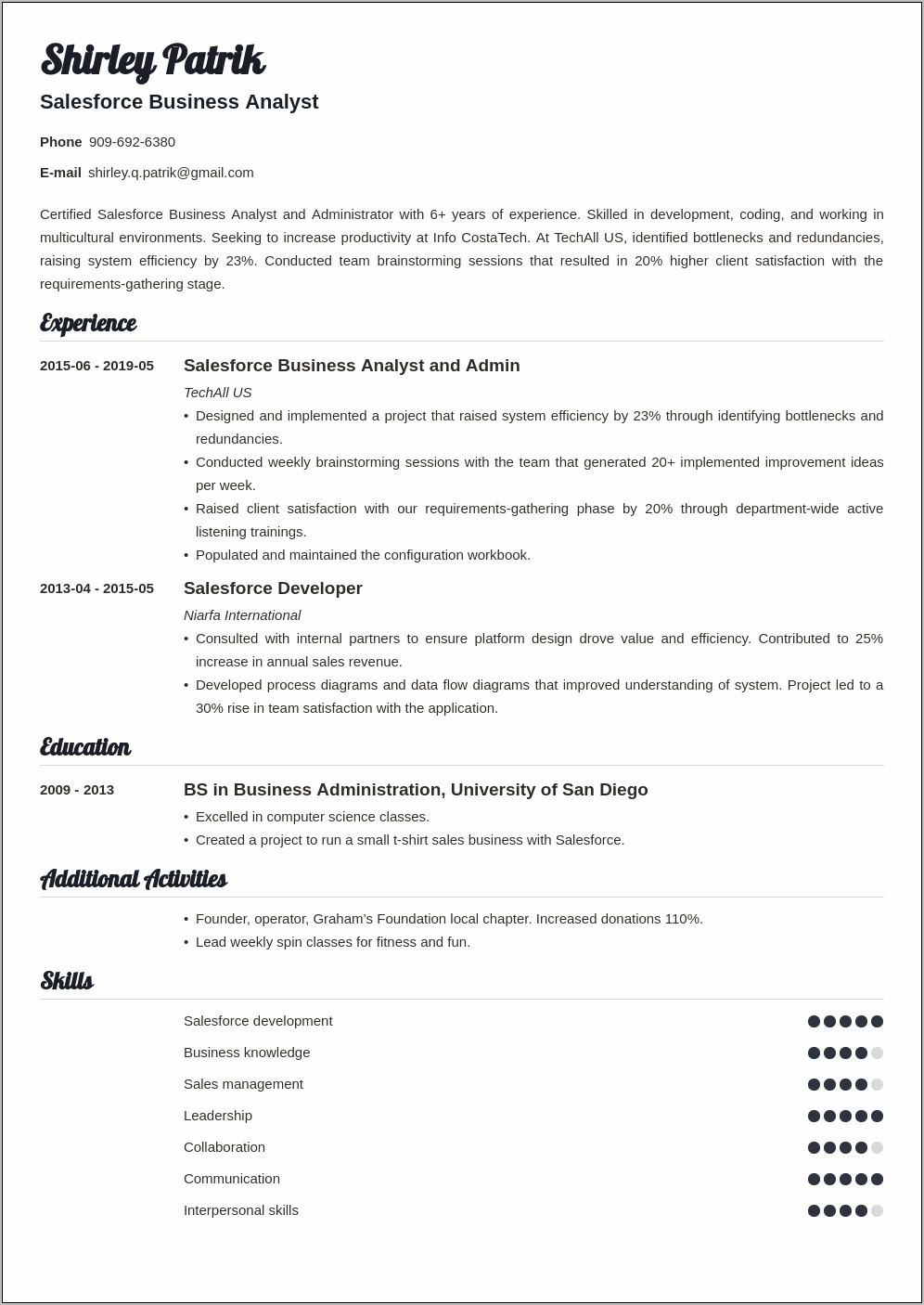 Salesforce Resume With Ad Studio Experience