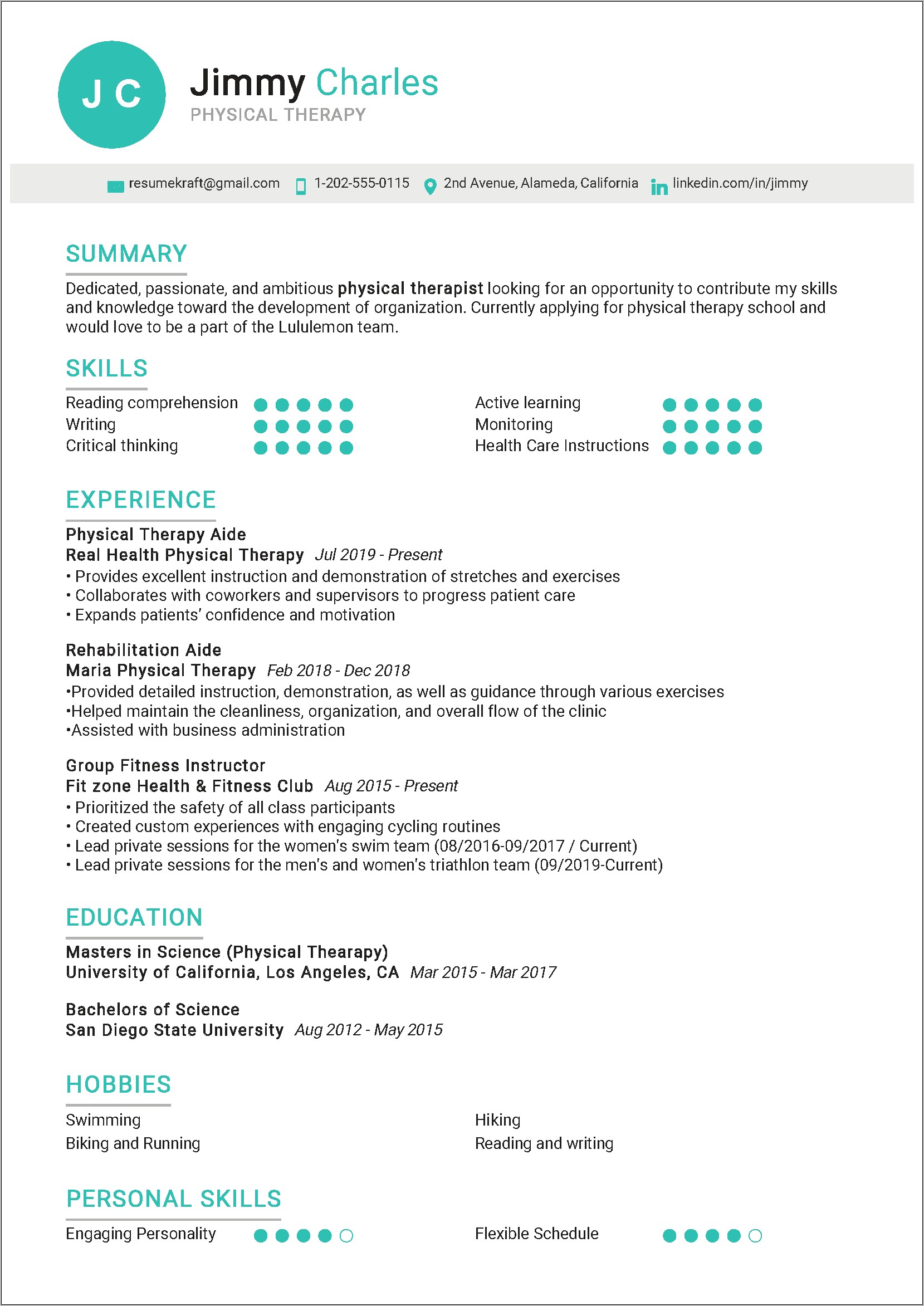 Samle Resume For Physical Therapy School