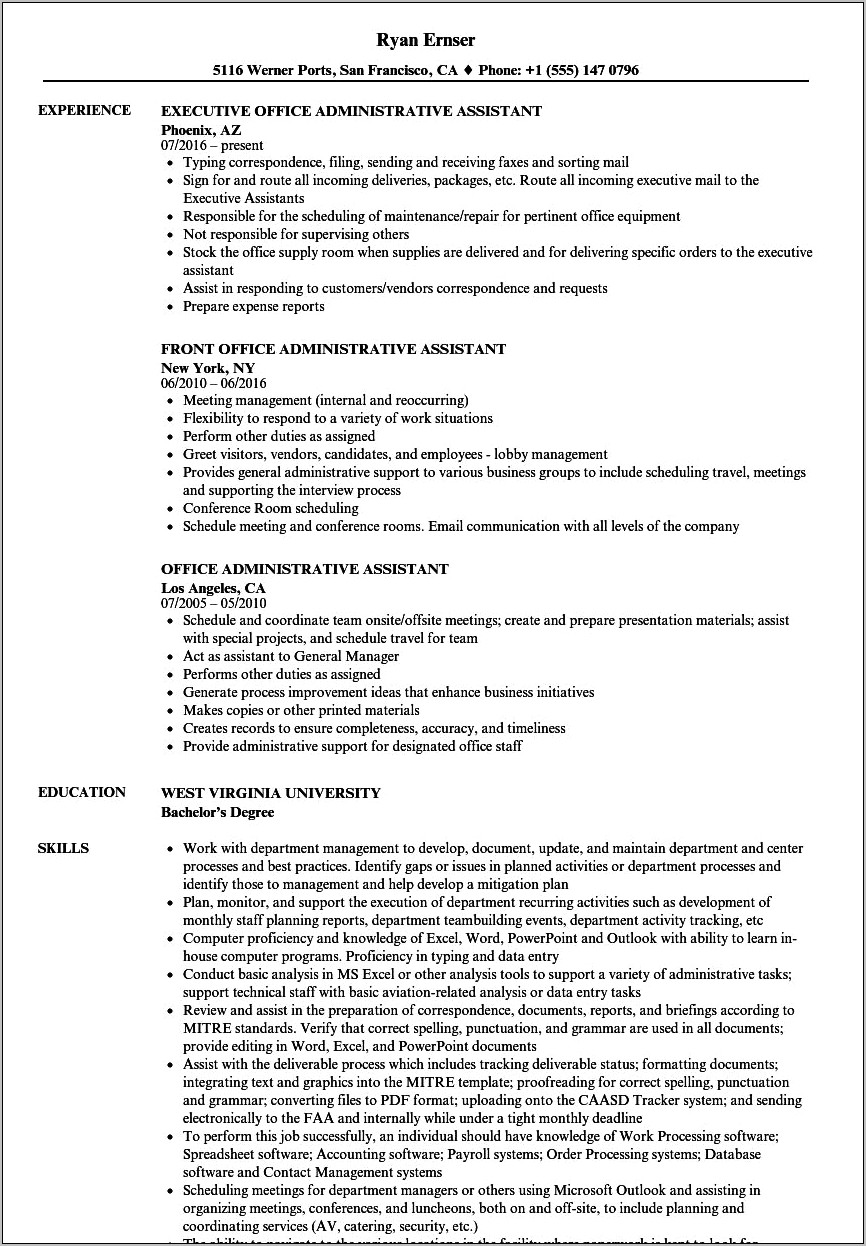 Sample Accomplishments For Administrative Assistant Resume