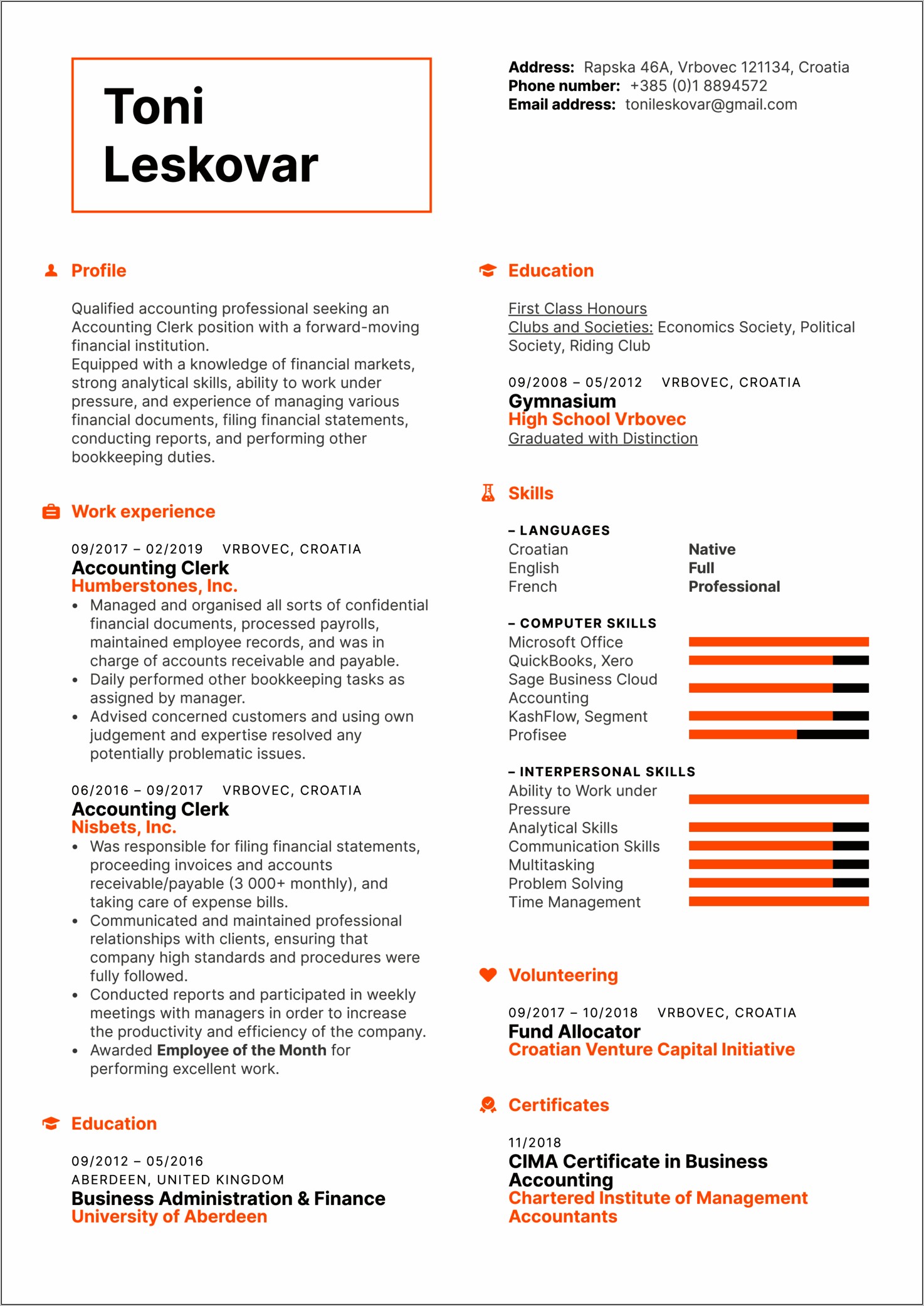 Sample Accounting Resume With Skills Section