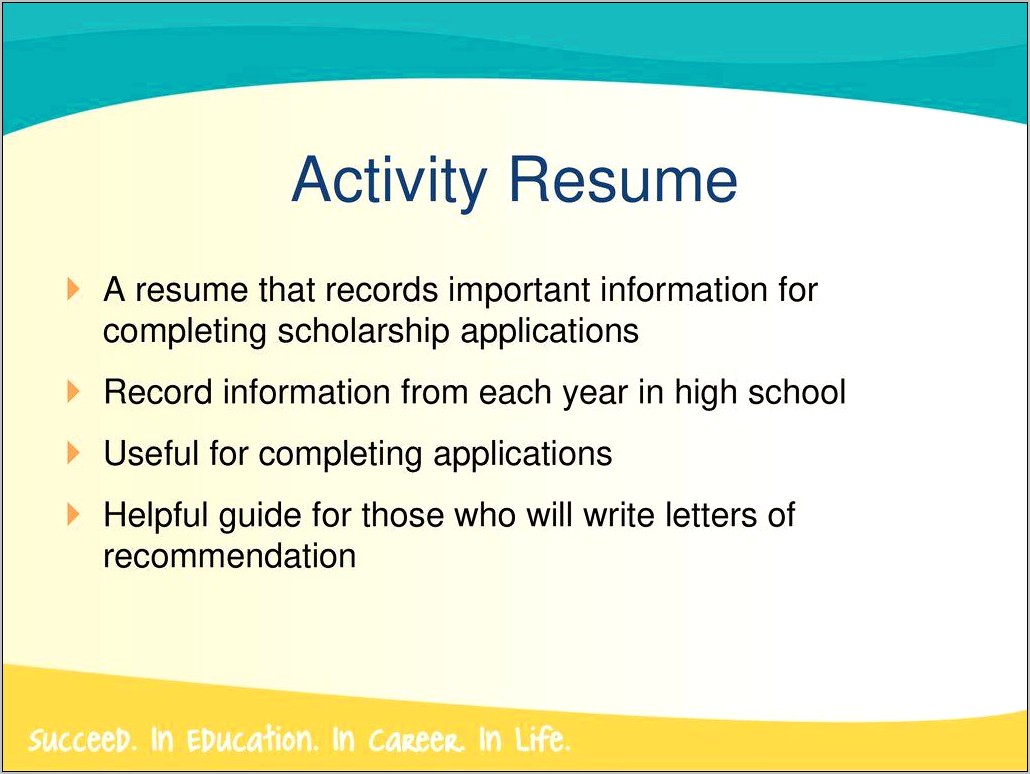 Sample Activities Resume For Scholarship Appications