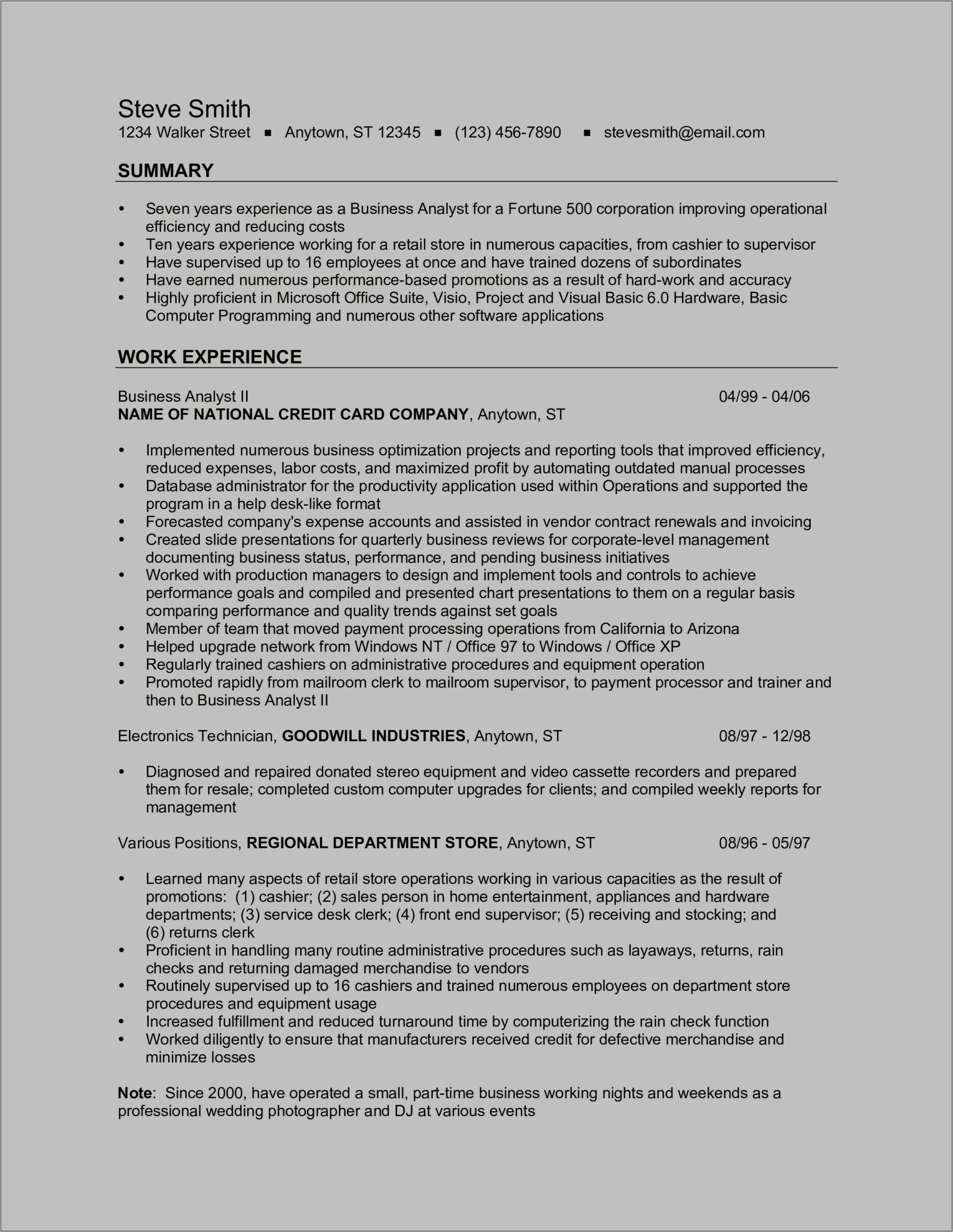 Sample Business Analyst Resume For Retail Industry
