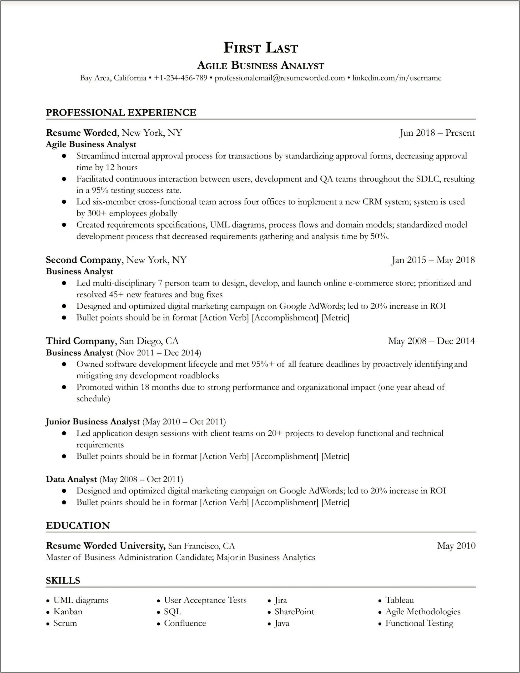 Sample Business Analyst Resume From Hiring Manager 2018