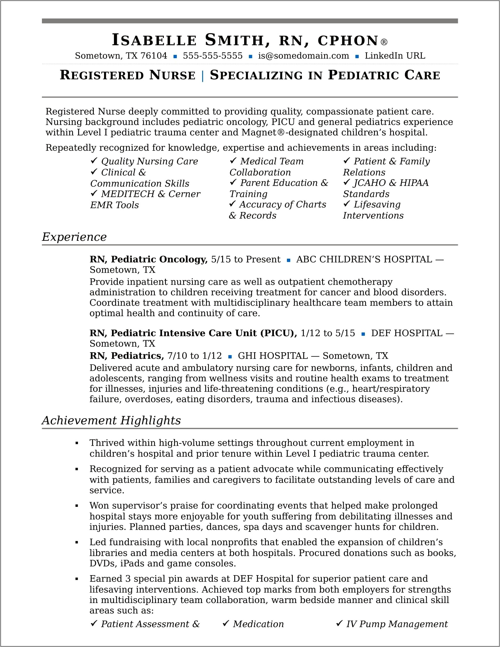 Sample Career Profile Resume For Nurses