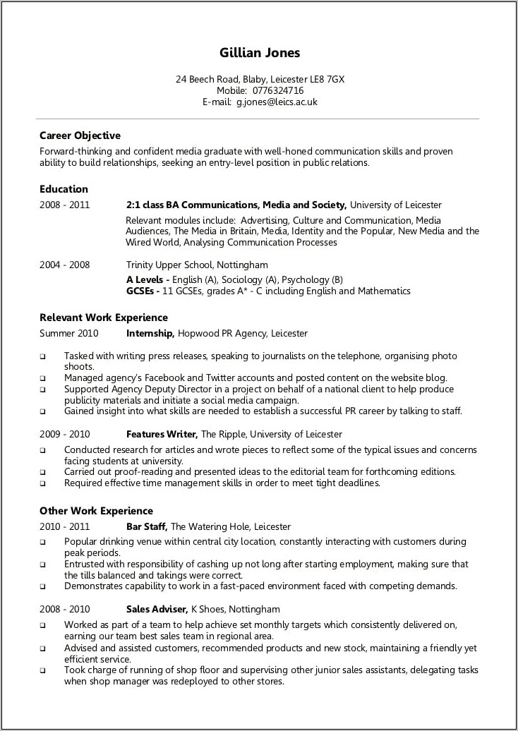 Sample Chronological Resume For Scientific Objective