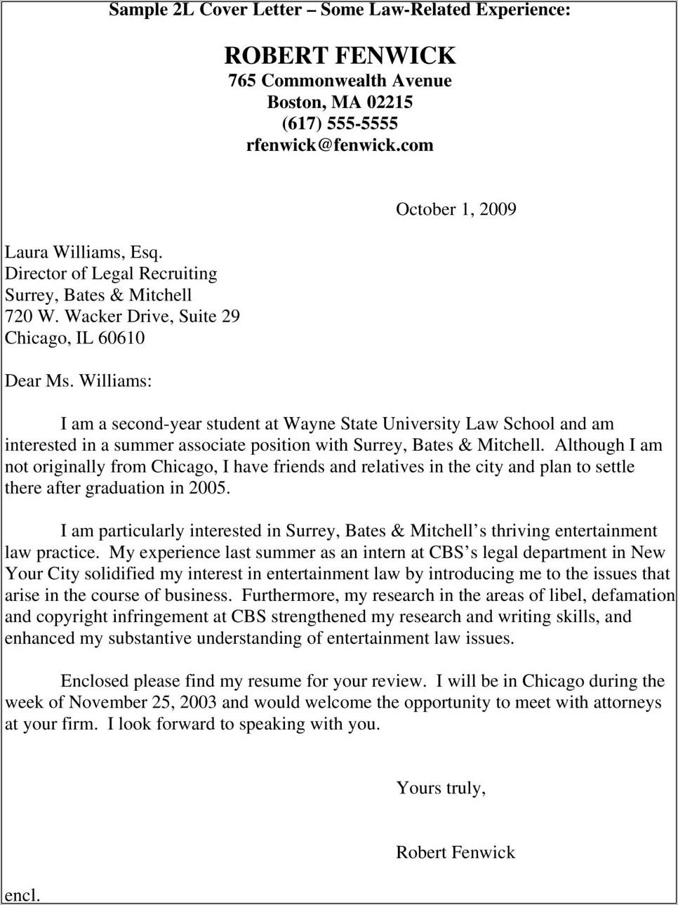 Sample Cover Letter For Attorney Resume