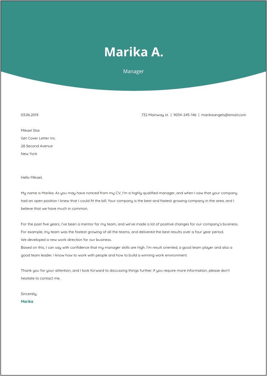 Sample Cover Letter For Hr Manager Resume