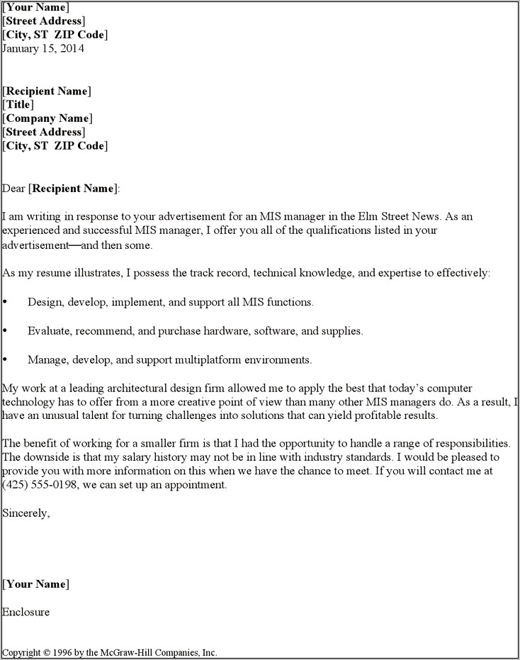 Sample Cover Letter For It Manager Resume