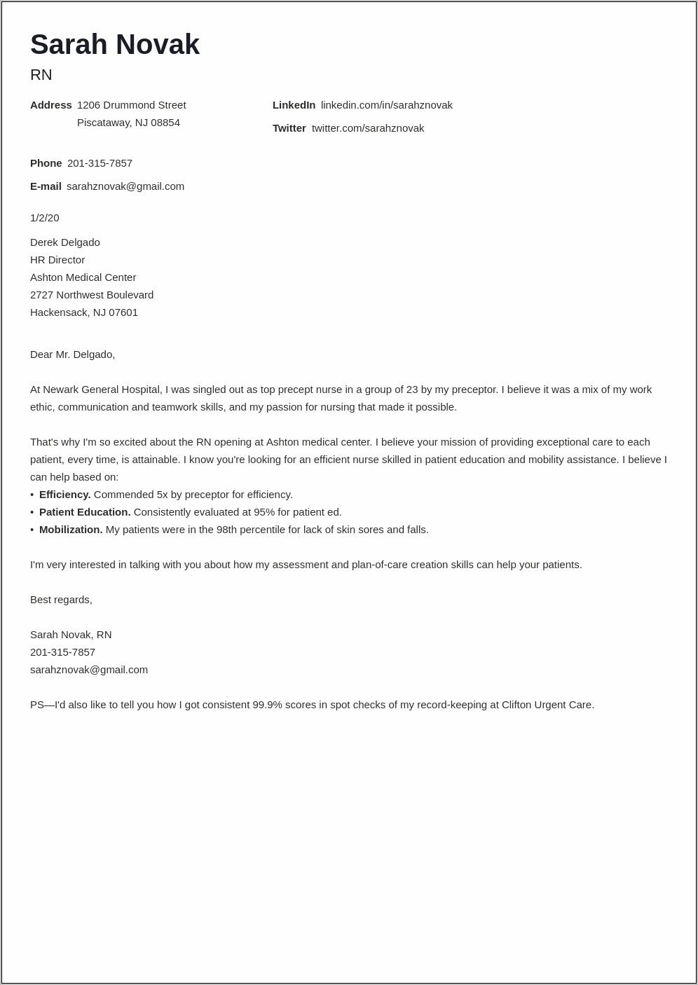 Sample Cover Letter For Nursing Job Resume