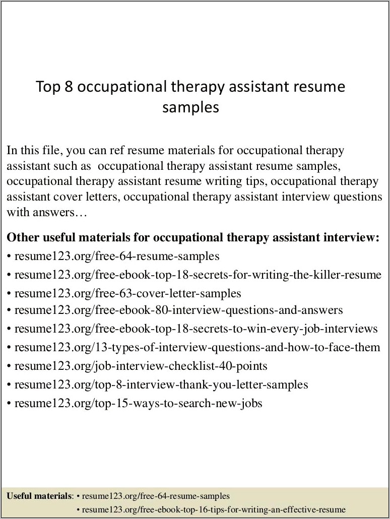 Sample Cover Letter For Occupational Therapy Resume