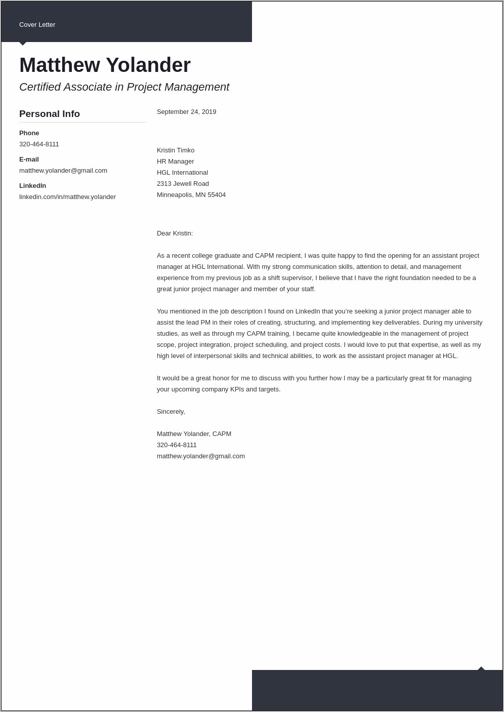 Sample Cover Letter For Resume Assistant Project Manager