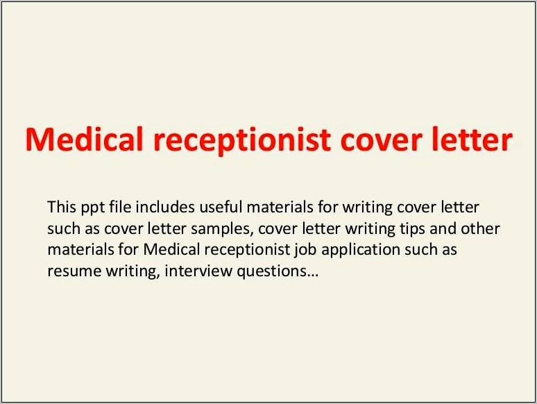 Sample Cover Letter For Resume For Medical Receptionist