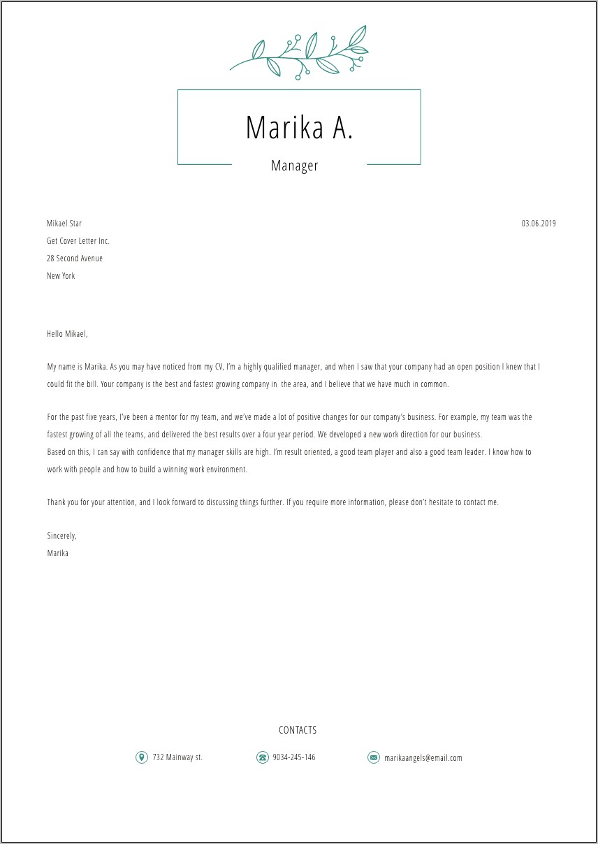 Sample Cover Letter For Resume Manufacturing